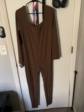 Brown Long-Sleeve One-Piece Jumpsuit